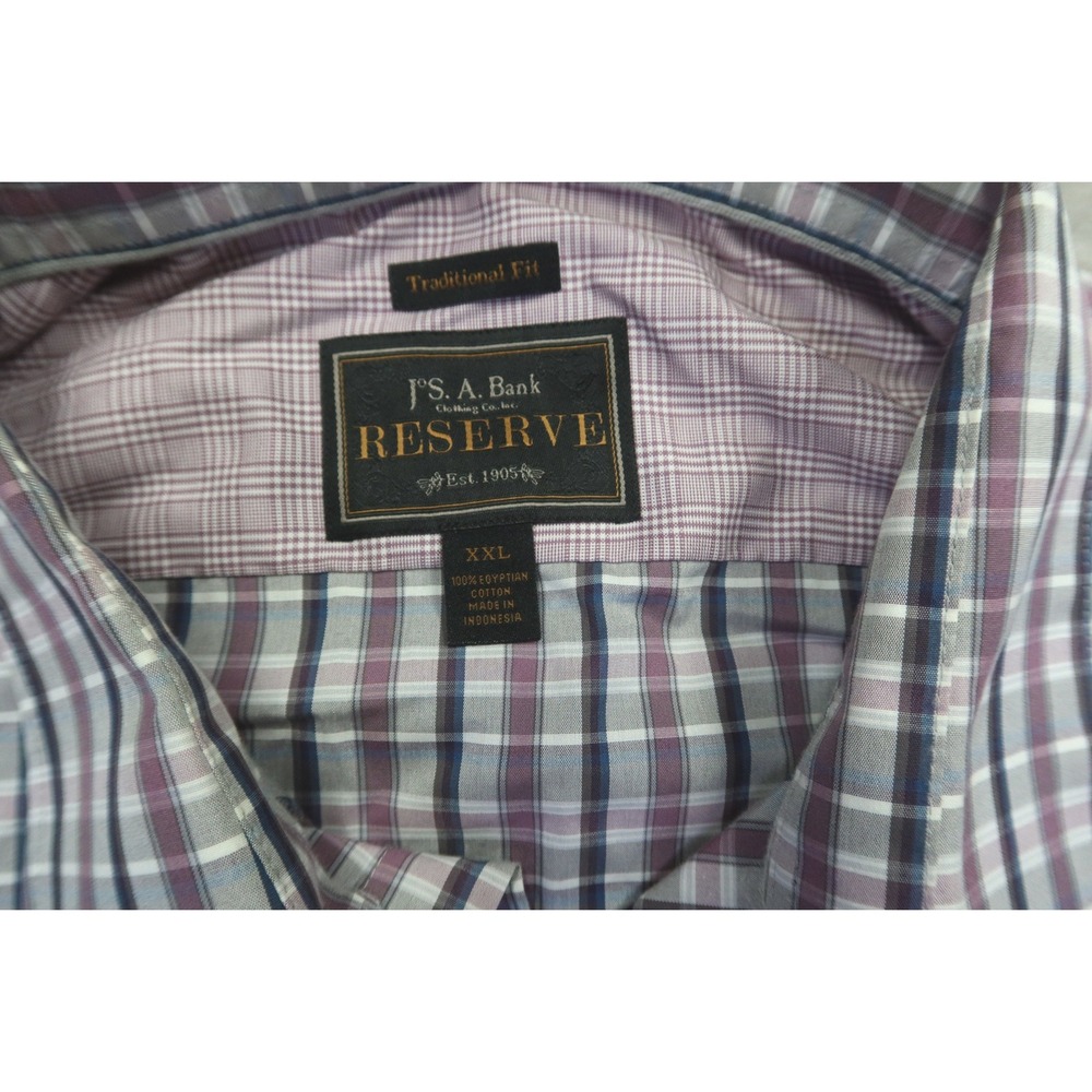 Jos A Bank Reserve XXL Shirt Men's Purple Blue Plaid Egyptian Cotton Traditional - Picture 4 of 8